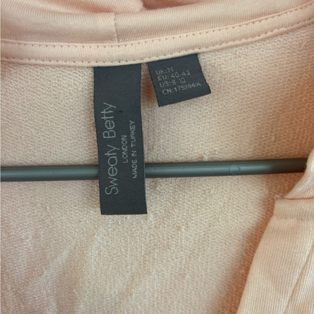 Sweaty Betty Women's Hooded Sweatshirt V-neck Pink Cotton Modal Fleece Size 8-10 - Picture 6 of 6